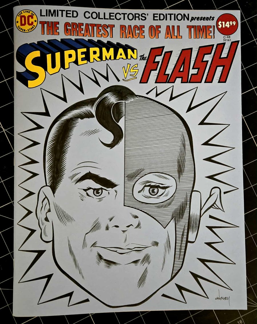 Image of SUPERMAN vs THE FLASH ORIGINAL ART SKETCH COVER! TREASURY-SIZE! 10" x 13 1/4"!