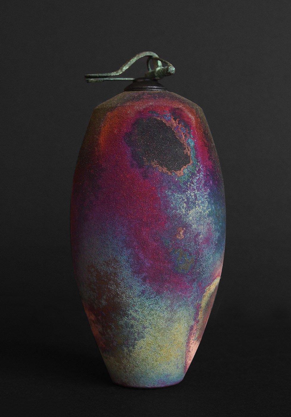 Image of Andrew Niblett Raku Jar With Roman Fibula Brooch