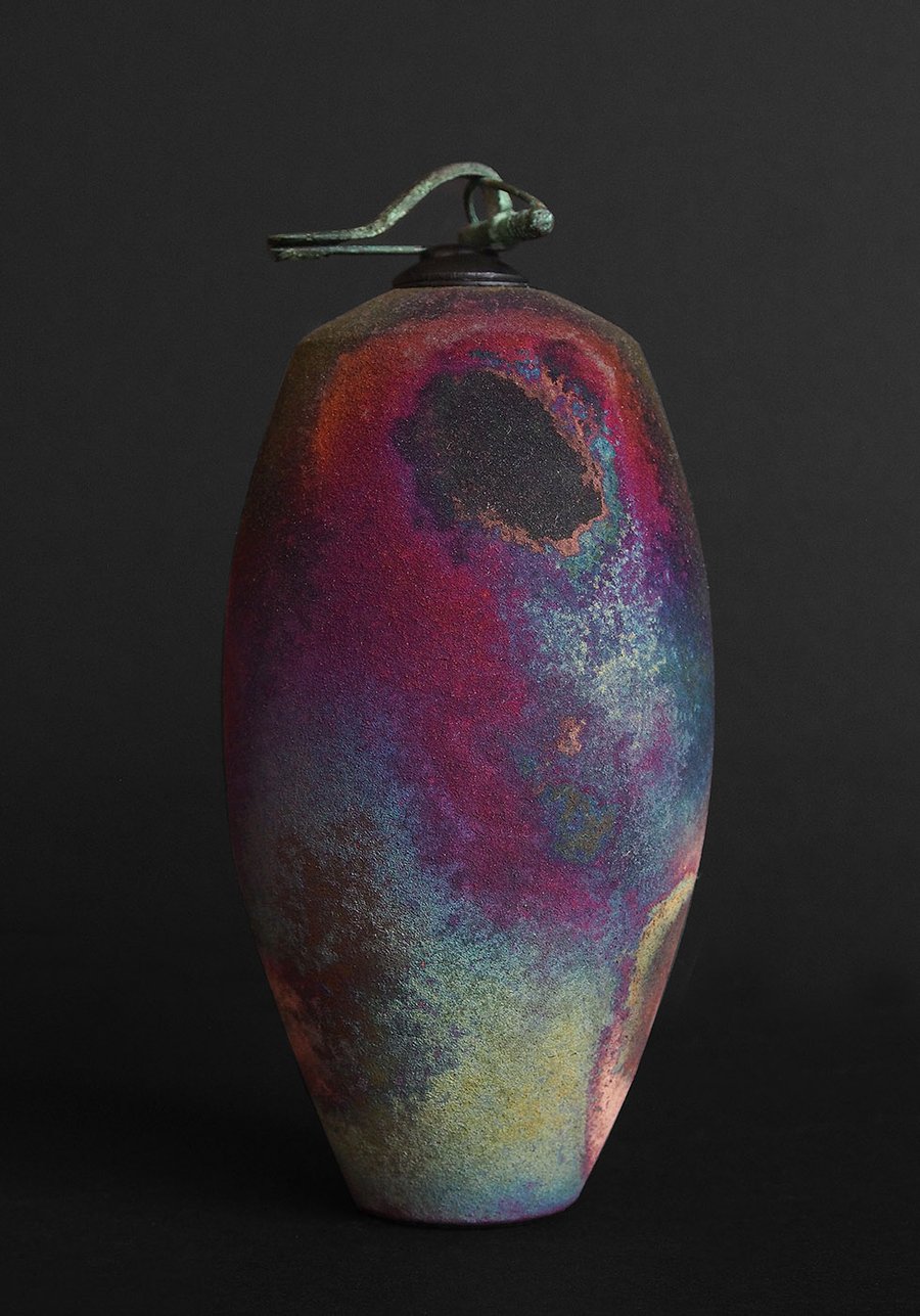 Image of Andrew Niblett Raku Jar With Roman Fibula Brooch