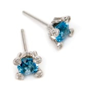Image of Blue Topaz and Diamond 4 Prong Earrings