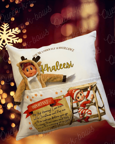 Image of personalised elf arrival cushion cover/ elf arrival/ personalised elf arrival/ personalised cushion