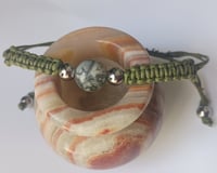 Image 2 of Jasper 3 Bead Olive Green Bracelet