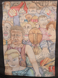 Image 1 of Original 1989 GCSE Art Exam Piece – Tang K Y – Crowd Scene Illustration