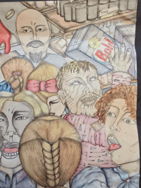 Image 3 of Original 1989 GCSE Art Exam Piece – Tang K Y – Crowd Scene Illustration