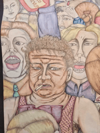 Image 5 of Original 1989 GCSE Art Exam Piece – Tang K Y – Crowd Scene Illustration