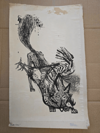 Image 1 of Original signed ink drawing "Back Cover" – Wolf and Hunters