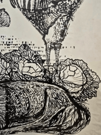 Image 4 of Original signed ink drawing "Front Cover" – Rooster, Fox and Cabbages