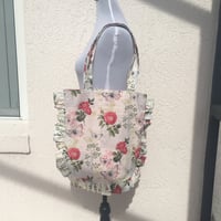 Image 1 of Handmade Butterflies and Roses Ruffle Tote Bag