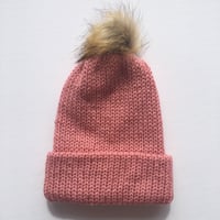 Image 1 of Double Layer Knit Beanie with Removable Pom Pom- 100% Acrylic - Pink