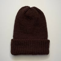 Image 1 of Double Layer Knit Beanie - 100% Wool - Dark Brown