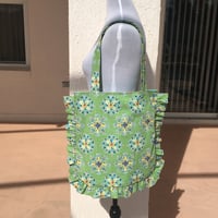 Image 1 of Handmade Green Floral Ruffle Tote Bag