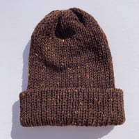 Image 1 of Double Layer Knit Beanie - 100% Wool - Chestnut Tweed