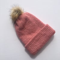 Image 2 of Double Layer Knit Beanie with Removable Pom Pom- 100% Acrylic - Pink