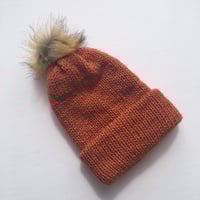Image 3 of Double Layer Knit Beanie with Removable Pom Pom- 100% Acrylic - Burnt Orange