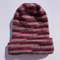 Image 1 of Double Layer Knit Beanie - 100% Wool - Rosewood Multicolor