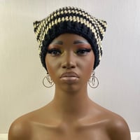 Image 1 of Crochet Cat Ear Beanie - Black and Cream