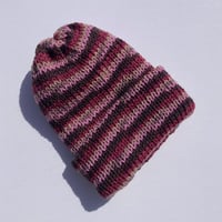Image 2 of Double Layer Knit Beanie - 100% Wool - Rosewood Multicolor