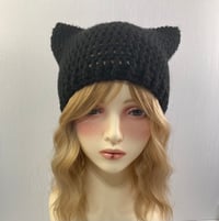 Image 1 of Crochet Cat Ear Beanie - Black