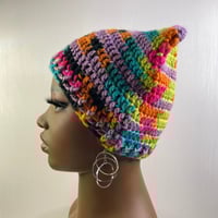 Image 2 of Crochet Cat Ear Beanie - Bright Rainbow