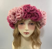 Image 2 of Ruffle Brim Crochet Hat - Abstract Pink Ombre