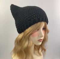 Image 2 of Crochet Cat Ear Beanie - Black