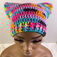 Image 3 of Crochet Cat Ear Beanie - Bright Rainbow
