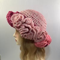 Image 3 of Ruffle Brim Crochet Hat - Abstract Pink Ombre