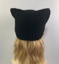 Image 3 of Crochet Cat Ear Beanie - Black