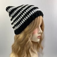 Image 3 of Crochet Cat Ear Beanie - Black and White