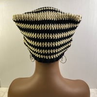 Image 4 of Crochet Cat Ear Beanie - Black and Cream