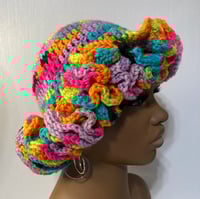 Image 1 of Ruffle Brim Crochet Hat - Bright Rainbow