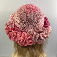 Image 4 of Ruffle Brim Crochet Hat - Abstract Pink Ombre