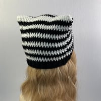 Image 4 of Crochet Cat Ear Beanie - Black and White
