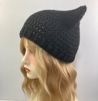 Image 4 of Crochet Cat Ear Beanie - Black
