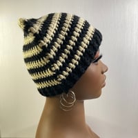 Image 5 of Crochet Cat Ear Beanie - Black and Cream