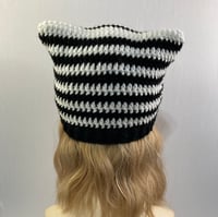 Image 5 of Crochet Cat Ear Beanie - Black and White