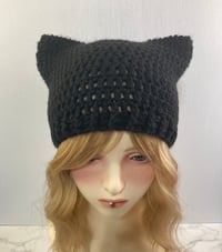 Image 5 of Crochet Cat Ear Beanie - Black
