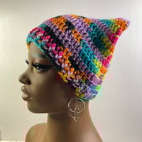 Image 6 of Crochet Cat Ear Beanie - Bright Rainbow
