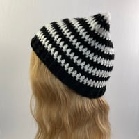 Image 6 of Crochet Cat Ear Beanie - Black and White