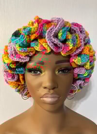Image 3 of Ruffle Brim Crochet Hat - Bright Rainbow