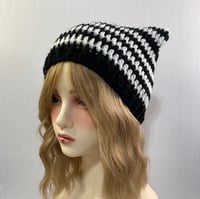 Image 7 of Crochet Cat Ear Beanie - Black and White