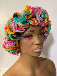 Image 4 of Ruffle Brim Crochet Hat - Bright Rainbow