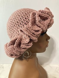 Image 1 of Ruffle Brim Crochet Hat - Rose Sparkle