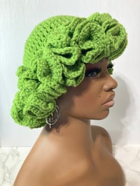 Image 1 of Ruffle Brim Crochet Hat - Light Green