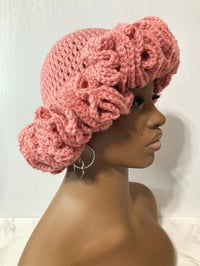 Image 1 of Ruffle Brim Crochet Hat - Cosmetic Pink