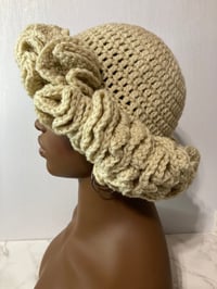 Image 1 of Ruffle Brim Crochet Hat - Cream