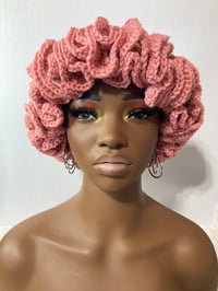 Image 2 of Ruffle Brim Crochet Hat - Cosmetic Pink