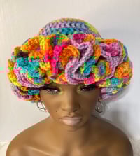 Image 7 of Ruffle Brim Crochet Hat - Bright Rainbow