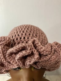 Image 3 of Ruffle Brim Crochet Hat - Rose Sparkle