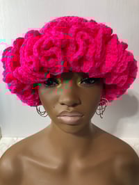 Image 3 of Ruffle Brim Crochet Hat - Hot Pink